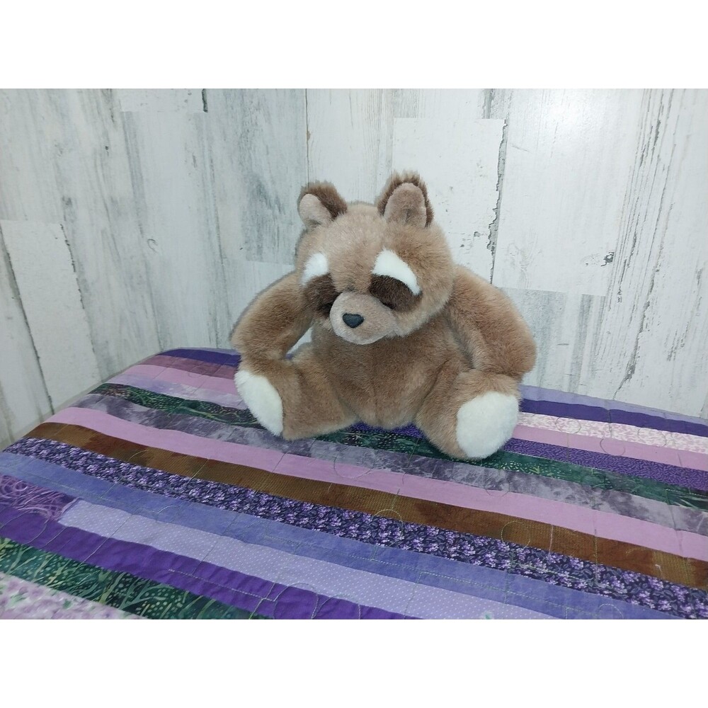 Vintage GUND 1985 Bandit The Raccoon Beige Brown Roly Poly Plush Stuffed Animal